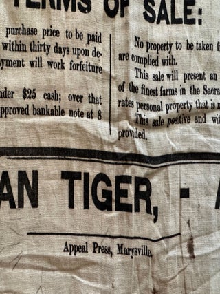 1897 Cloth Broadside Advertising Sale of the Estate of John Grunewald, Sutter County, California