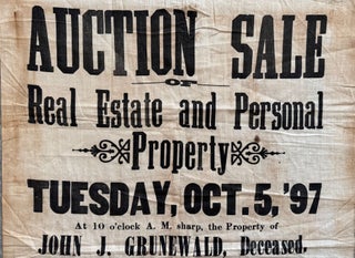 1897 Cloth Broadside Advertising Sale of the Estate of John Grunewald, Sutter County, California