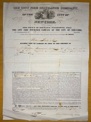 City Fire Insurance Company of the City of New York Fire Policy for Abraham Bell & Company, Abraham Bell, Cyrus Hitchcock.