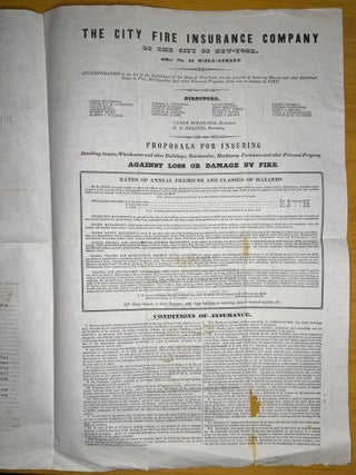 City Fire Insurance Company of the City of New York Fire Policy for Abraham Bell & Company, 117 Broad Street, New York--1839