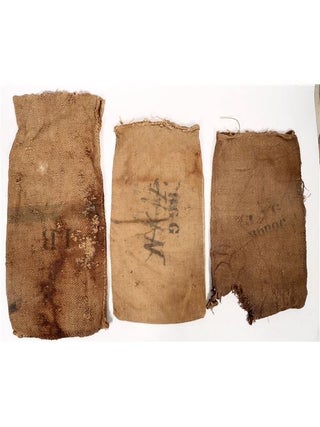 Collection of Eight Antique Mining Ore Bags Including Several from Darwin, California and New Coso Mining Company