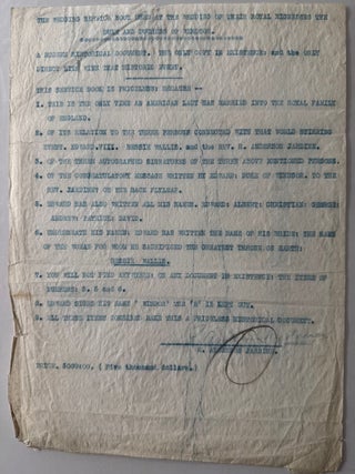 [British Royalty][Walter Winchell] TLS from Officiant of the Wedding for Duke of Windsor and Wallis Simpson plus Ephemera