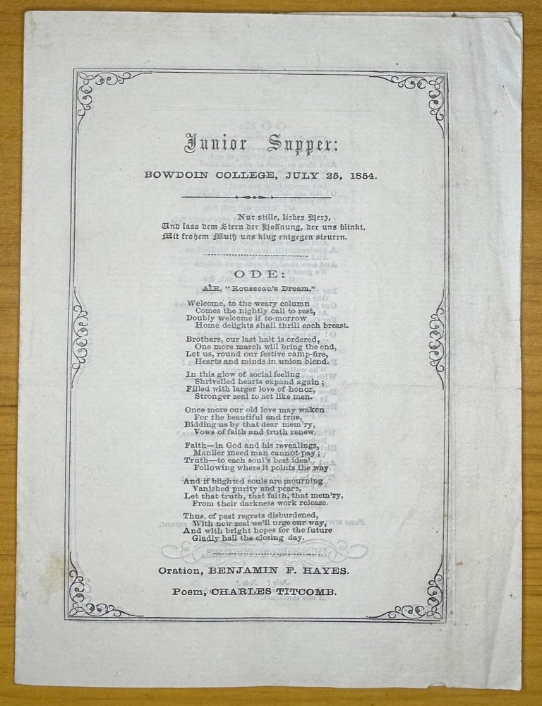 Item #2323 [Maine] Junior Supper Program, Bowdoin College, July 25, 1854