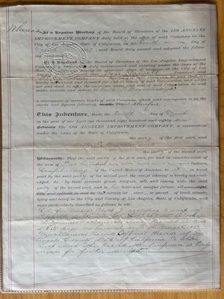 Los Angeles Improvement Company Stock Ledger Book, Indenture Document and Three Stock Certificates 1885-1887