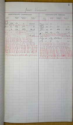Los Angeles Improvement Company Stock Ledger Book, Indenture Document and Three Stock Certificates 1885-1887