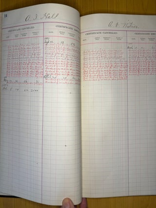 Los Angeles Improvement Company Stock Ledger Book, Indenture Document and Three Stock Certificates 1885-1887
