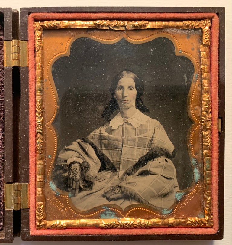Item #257 Sixth Plate Rectangular Geometric Thermoplastic Union Case with Tintype of Gloved Woman