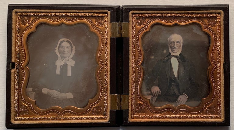 Item #258 Sixth Plate Rectangular Geometric Thermoplastic Union Case with Double Tinted Daguerreotype of Man and Woman