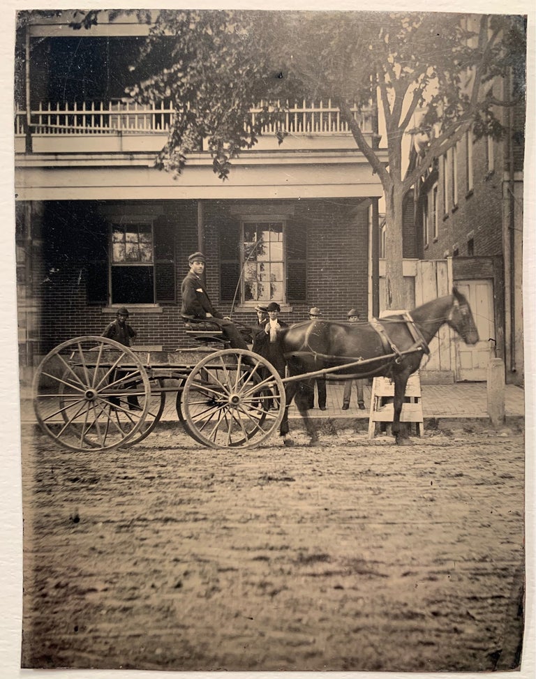 Item #259 Quarter Plate Tintype of Horse Drawn Wagon and Five Men