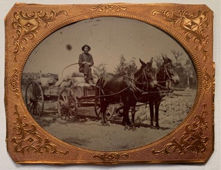 Item #261 Framed Half Plate Tintype of a Man in a Horse Drawn Cart