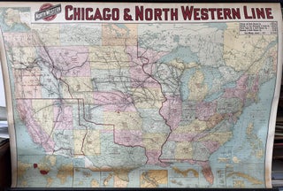 Item #2662 Large Hanging Map of the Chicago and North Western Railroad Line--1917