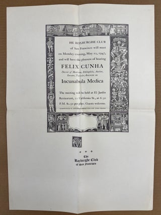 Californiana] Roxburghe Club of San Francisco Broadside Invitation for Felix Cunha's Speech...