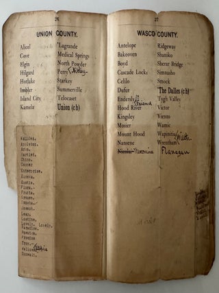 Early 20th Century Printed (with manuscript corrections/changes) Roster of Oregon Post Offices