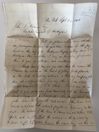 Item #2687 ALS to Michigan Auditor General Hon. John J. Adam, 1848. Sam Hollingsworth