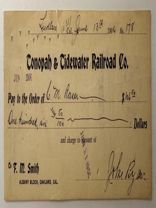 Item #2690 [Mining] Tonopah & Tidewater Railroad Company Check, Issued by John Ryan to...