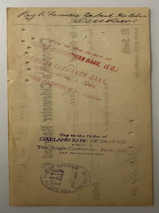 [Mining] Tonopah & Tidewater Railroad Company Check, Issued by John Ryan to Clarence M. Resor on the Account of Borax Smith--June 13, 1906