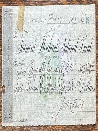 Item #2696 Tonopah and Tidewater Railroad Check, Stagg, California, My 17, 1907. W. W Cahill