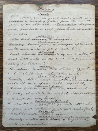POISONS][ANTIDOTES] Poisons and their Remedies--19th Century Autograph List of Poisons and Remedies
