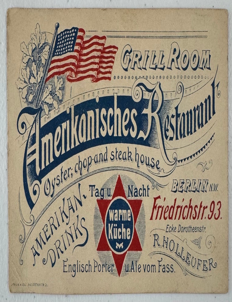 Item #2714 [Trade Card] Amerikanisches Restaurant--Oyster, Chop and Steak House, Berlin Germany circa 1890's