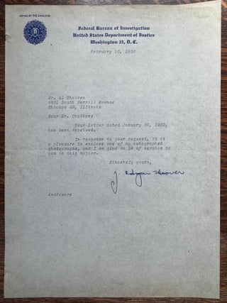 J. Edgar Hoover Typed Letter Signed--February 16, 1950