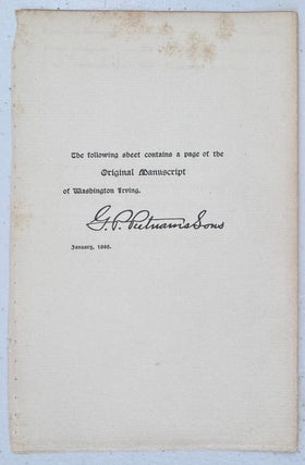 Original Manuscript Page from Author's Autograph Edition of Irving's Works as published by G.P. Putnam's Sons in 1895