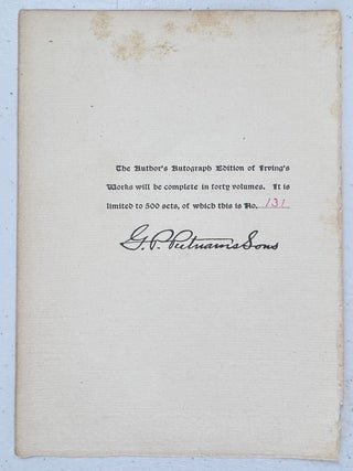 Original Manuscript Page from Author's Autograph Edition of Irving's Works as published by G.P. Putnam's Sons in 1895