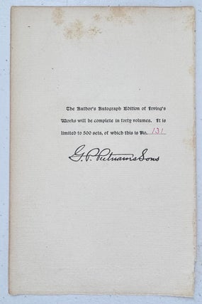 Original Manuscript Page from Author's Autograph Edition of Irving's Works as published by G.P. Putnam's Sons in 1895