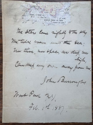 Item #2739 Manuscript Excerpt Signed from the Poem "Waiting" by John Burroughs 1887....