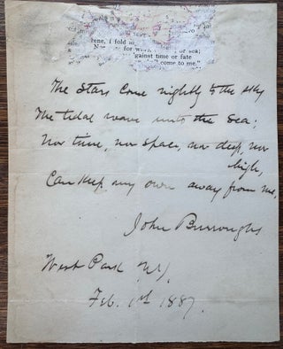 Item #2739 Manuscript Excerpt Signed from the Poem "Waiting" by John Burroughs 1887....