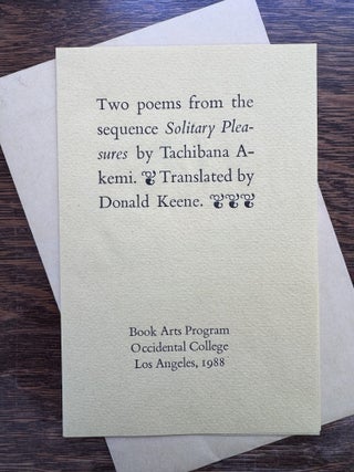 Fine Press] Two Poems from the Sequence Solitary Pleasures