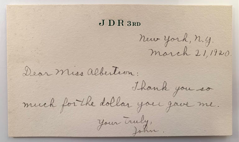 Item #288 [John D. Rockefeller] Albertson Family Archive of Letters--Rockefeller Family Nurse/Nanny 1920's. John D. III Rockefeller, David, Abby Rockefeller, Albertson Family.