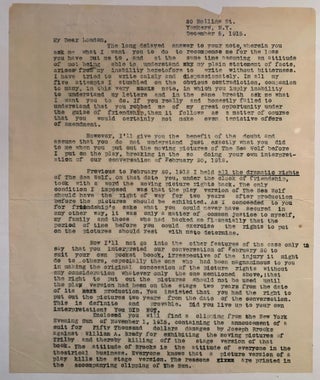 Jack London] Typed Letter From Joseph Noel to Jack London Re: Controversy Over Sea Wolf Moving. Joseph Noel.