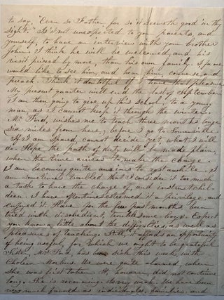 Stampless Autograph Letter Signed, Williamstown, Pennsylvania to Bound Brook, New Jersey--Teaching and Cholera 1849