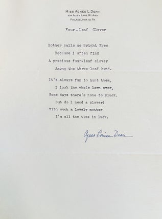 [Agnes Louise Dean] Archive of Handwritten and Typescript Poems