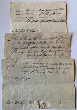 [Late 18th Century Connecticut State Tax Collectors] Collection of 16 Manuscript Documents Codifying "Collector of State Taxes" for 1790-91 Connecticut Towns