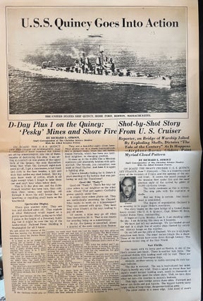 [World War Two] Extensive Archive Documenting the U.S.S. Quincy World War II Naval Ship 1943-1946 Including 35 Rare Shipboard Newspapers Along With 1.5 Linear Feet of Ephemera