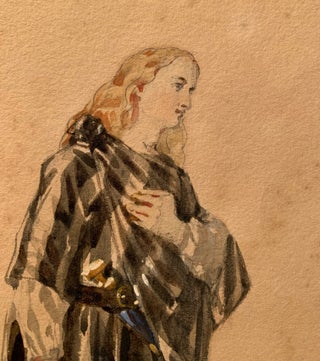 [Shakespeare] 2 Original Watercolor Studies Attributed to Sir John Gilbert "Grave-Digger" and "Horatio" in Hamlet Circa 1858