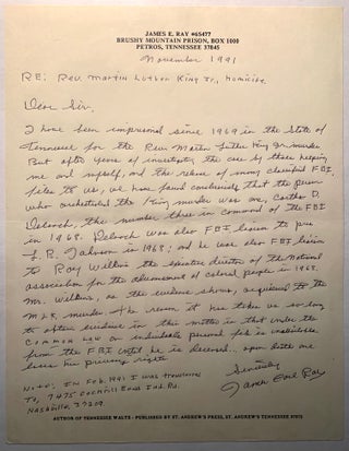 Martin Luther King, Jr.] James Earl Ray Autograph Letter Signed Plus Signed Copy of "Tennessee. James Earl Ray.