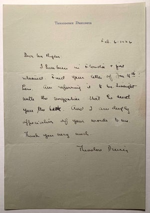 Item #519 ALS From Theodore Dreiser Feb. 6, 1926. Theodore Dreiser