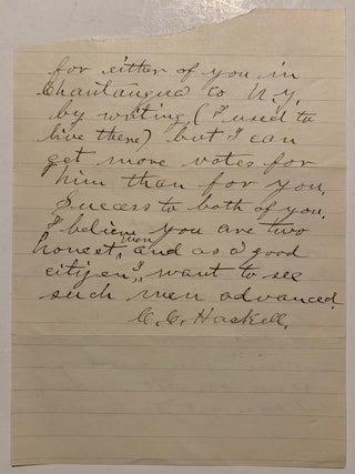 Theodore Roosevelt ALS from Reverand Caleb C. Haskell to Douglas ...