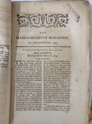 Massachusetts Magazine. Or, Monthly Museum of Knowledge and Rational Entertainment No. IX Vol. VII December, 1795