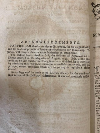 Massachusetts Magazine. Or, Monthly Museum of Knowledge and Rational Entertainment No. IX Vol. VII December, 1795