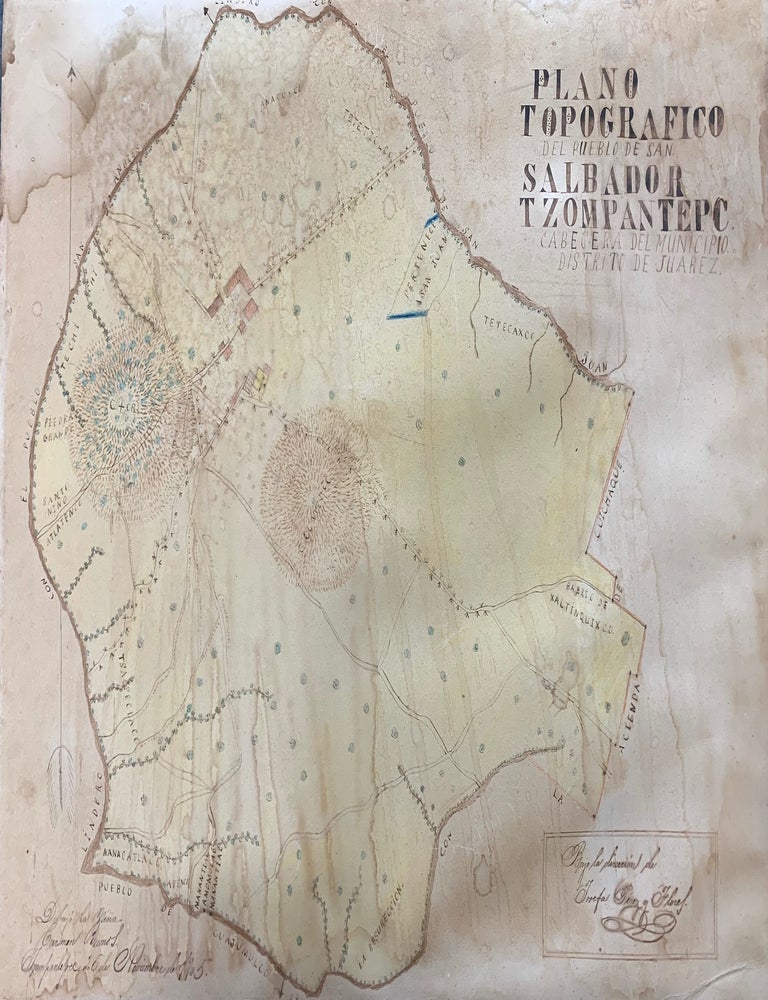 Item #681 [Map] Plano Topografico del Pueblo de San Salbador Tzompatepc Cabecera del Municipio Distrito de Juarez. Carmen Ramos, Josefa Perez y. Flores.