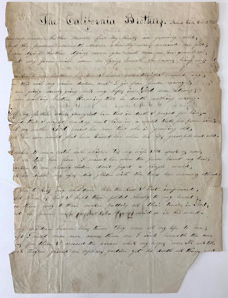 Item #746 "California Brothers" Copied in Manuscript by T.F. Rodenbaugh December 1857. T. F. Rodenbaugh, A L. Lee.