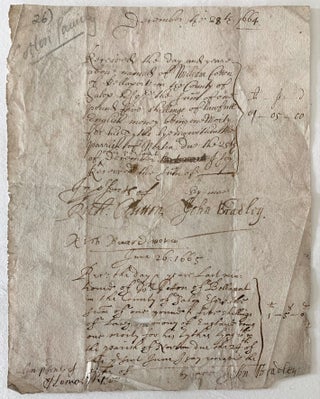 Item #786 17th Century English Manuscript Receipt for Tithing by High Sheriff William Cotton...