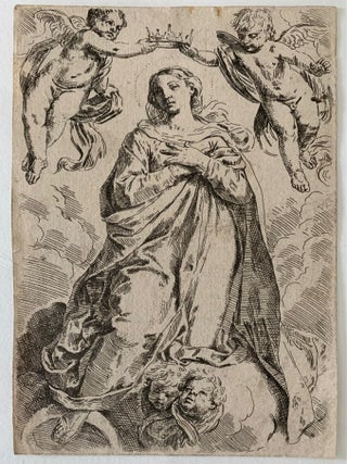 Item #790 Virgin Crowned by Two Angels Etching. Simone Cantarini