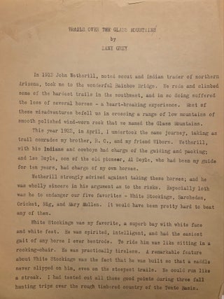 Typed Manuscript for Zane Grey's "Trails over the Glass Mountain" 1922