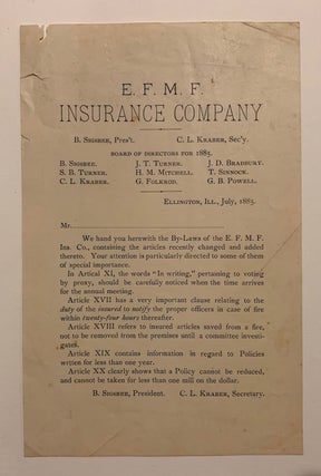 E.F.M.F. Insurance Company Ledger 1879-1929 Ellington, Illinois with Ephemera